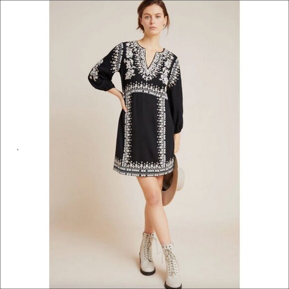 Anthropologie for Maeve Shiloh Black Embroidered Tunic Dress - Size 2 - NWT - Picture 4 of 10